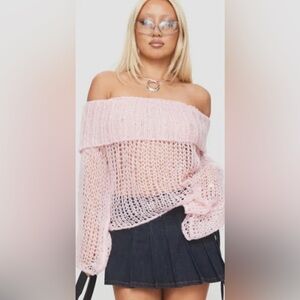 Princess Polly Trapok Off The Shoulder Sweater Pink XS/S